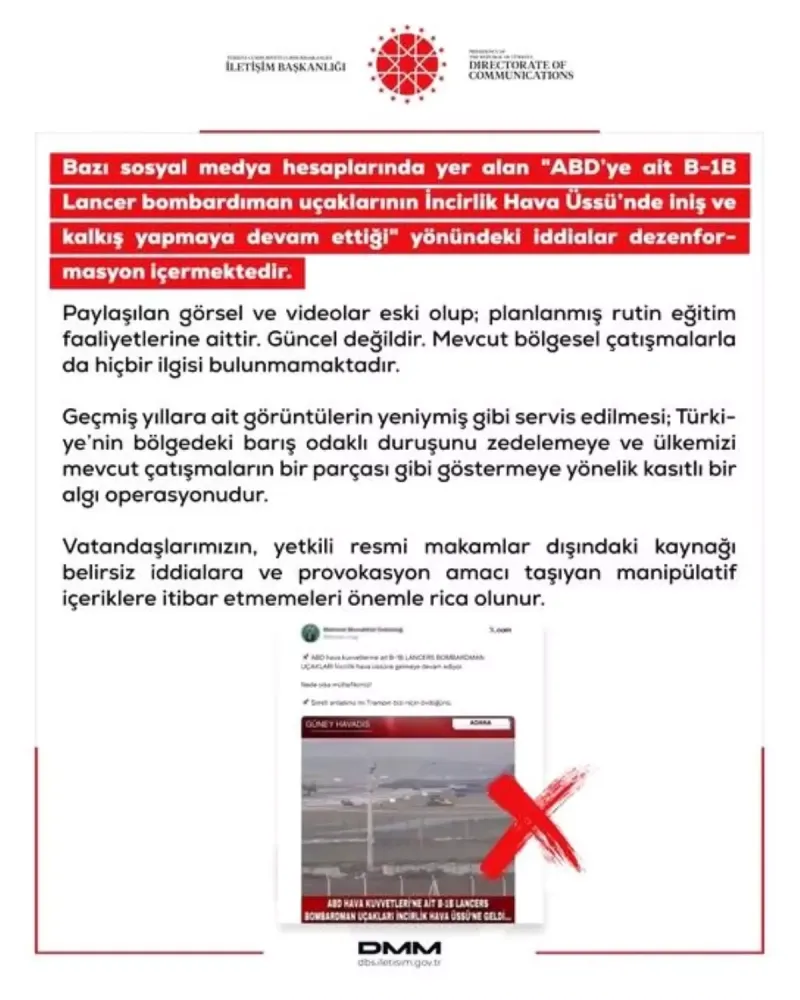 Dezenformasyon Açıklaması: B-1B Uçakları İncirlik